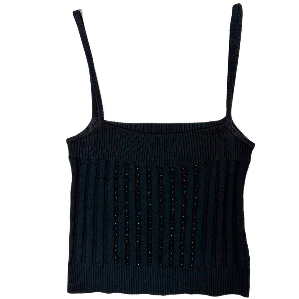 Wayne Rogers Black Silk Knit Beaded Tank Size Medium